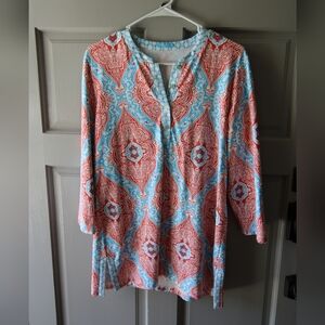 J. McLaughlin Womens Large Catalina Cloth Biscayne Tunic Stretch Coral Blue